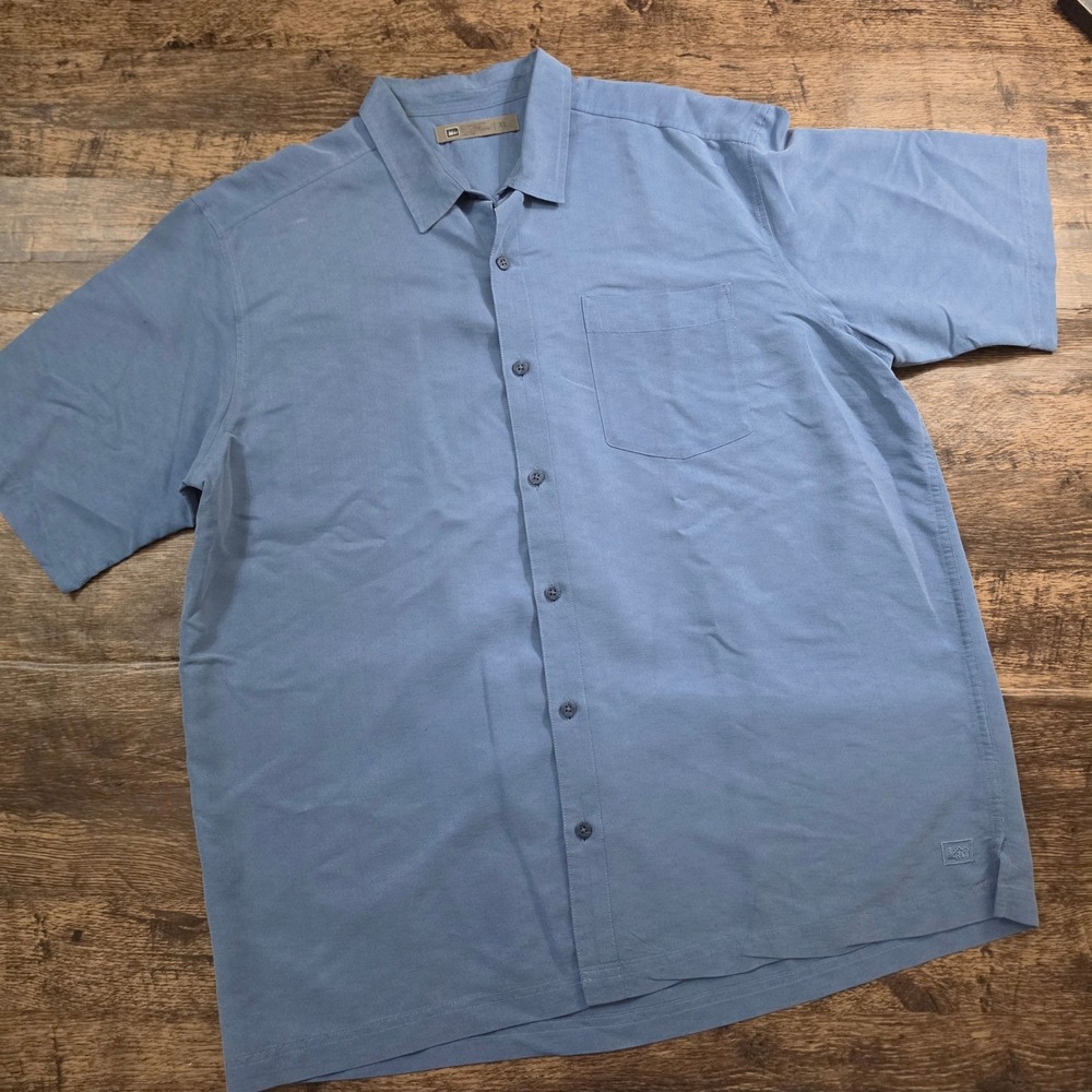 REI Button Up Shirt‎ Mens XL Blue Short Sleeve Modal Rayon Blend Hiking Casual